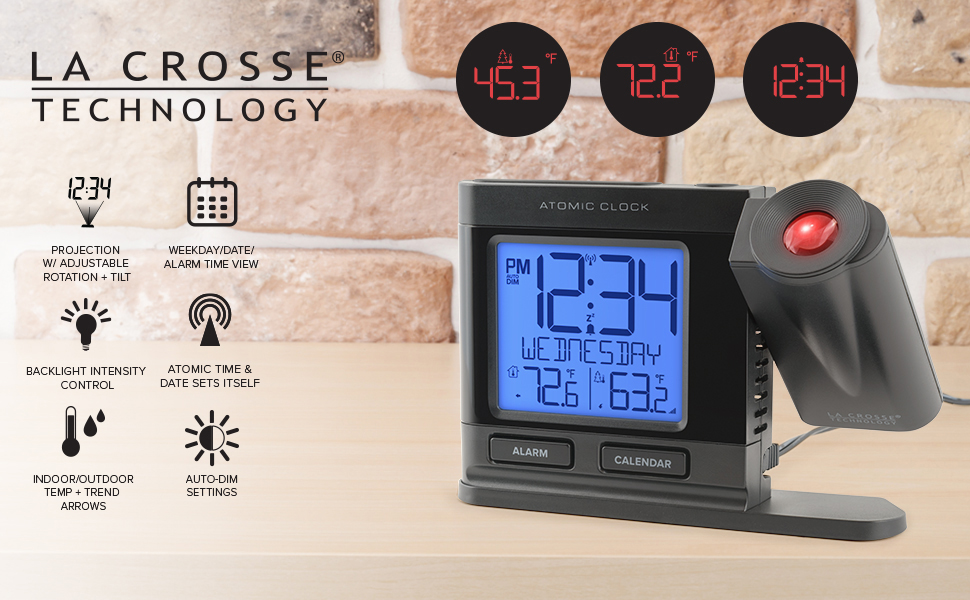 Lacrosse, la crosse, 616-41667, projection, atomic, self-set, alarm clock, time, digital, temp