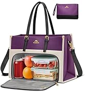 MATEIN Lunch Tote Bag for Women, 15.6 Inch PU Leather Laptop Briefcase with Insulated Lunch Compa...