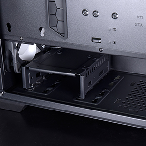 This computer case has a drive bay and PSU bay at the bottom for easy changes