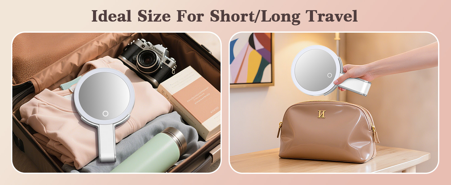 travel magnifying mirror with light
