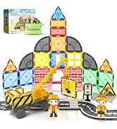 Kids Games Magnetic Tiles Road Set with Extendable Magnetic Crane, City Construction Building Toy...