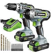 WORKPRO 20V Cordless Drill Combo Kit, Drill Driver and Impact Driver with 2x 2.0Ah Batteries and ...