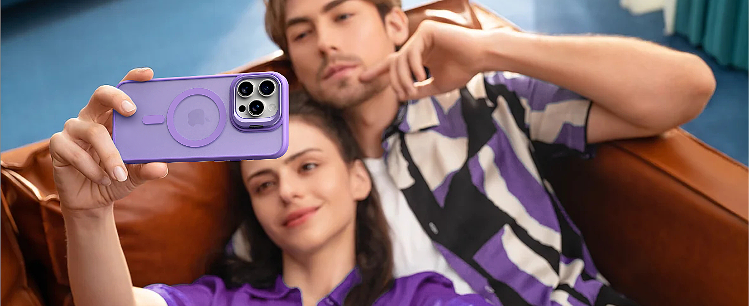 Clear Purple iPhone 15 Case with Screen Protector &amp;amp; Camera Lens Protector,Compatible with MagSafe