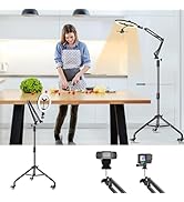 Overhead Phone Tripod for Cooking Videos with Casters, Ring Light with Stand Overhead Phone Mount...