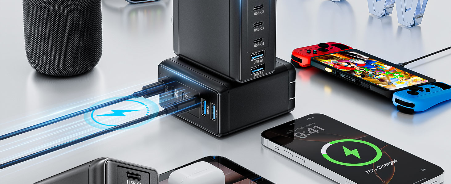 120W 2 Pack 6 Prots USB C Charger Block