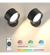 Lightbiz LED Wall Lights 2 Pcs with Remote, RGB Ambience Wall Sconces Lamp 3000mAh Rechargeable B...