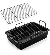 TeamFar Roasting Pan, 15’’ Nonstick Deep Lasagna Brownie Turkey Pan with V-Shaped Rack &amp; Cooling ...