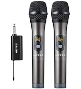 HOTEC UHF Wireless Dual Handheld Microphones with Rechargeable 1/4” Output Mini Portable Receiver...