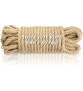 Vanhench Jute String Rope 8mm x 50 Feet, Heavy Duty and Thick Twine Rope for Crafts Projects, Gar...