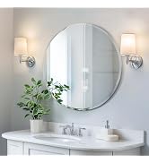 Luxbaro 30" Round Frameless Wall Mirror, Frameless Circle Mirror for Over Sink, Beveled Edge, Sim...