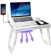 TeqHome Laptop Table for Bed, Adjustable Laptop Bed Desk with Fan, 4 USB Ports, Portable Lap Desk...
