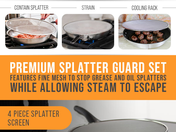 splatter guard frying pan cover stainless steel kitchen cookware grease oil mesh screen