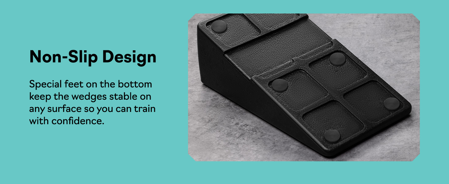 Non-slip slant board calf stretcher and squat wedge block with stable rubber feet for safe training