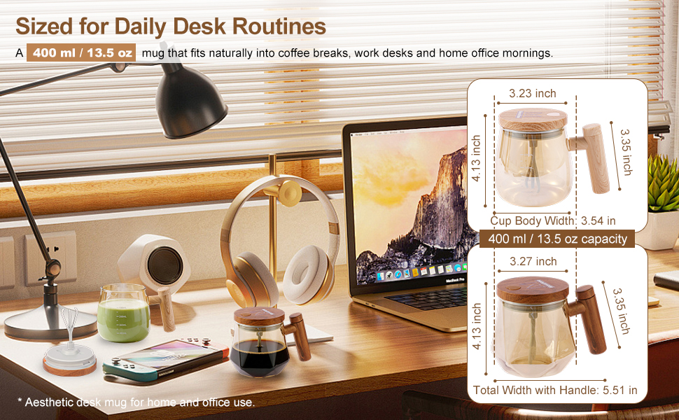 400ml self stirring mug for desk use and daily coffee routine