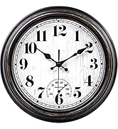 45MinST 12 Inch Indoor/Outdoor Retro Round Waterproof Wall Clock with Thermometer, Silent Non Tic...