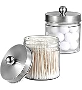 SheeChung 2-Pack Brushed Nickel Mason Jar Qtip Holder - Glass Apothecary Jars Bathroom Organizer ...