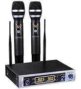 HOTEC Wireless Microphone System, Metal Dual UHF Cordless Dynamic Handheld Microphone for Home Ka...
