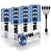HW Rechargeable 3V Lithium Batteries 16 Pack, 2800mWh 123 Battery with USB-C Cable, 1000+Cycles 3...