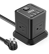 Power Strip with USB, FDTEK Flat Plug Extension Cord with 4 AC and 3 USB, 5 FT Power Cord Desktop...