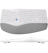DELUX Wireless Ergonomic Keyboard with Cushioned Palm Rest, Multi-Device Connection, Curved Layou...