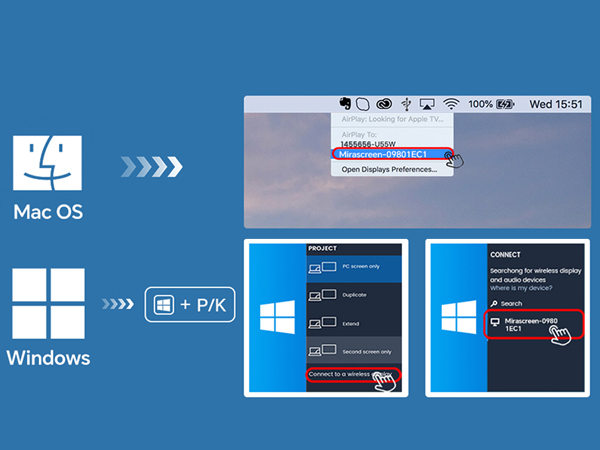 How to Connect Wireless HDMI Adapter to PC, Airplay for MacBook &amp; Miracast for Windows Settings