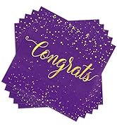 Whaline 80Pcs Congratulation Cocktail Napkin Purple Gold Foil Congrats Disposable Paper Napkins G...