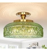 Lamomo Semi Flush Mount Ceiling Light, Upgraded Larger Green Hallway Light Fixture, 3-Bulb Globe ...
