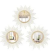 Cityelf 3 Set Gold Sunburst Mirrors for Wall Decorative Metal Mirrors Small Mirror Sets Wall Deco...