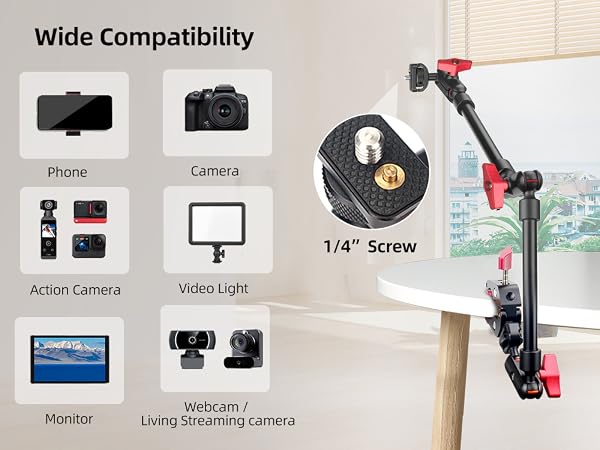 articulating phone holder, desk mount for camera