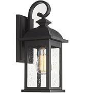 FEMILA Outdoor Wall Sconce, 14.9" Matte Black Seeded Glass Outdoor Sconce Lights, Front Porch Lig...