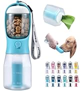 Cibaabo Dog Water Bottle with Food Container &amp; Poop Bag Holder, Travel Water Bowl, Portable Pet D...