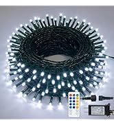 Hopolon White Christmas Lights Outdoor, 33 FT 100 LED Connectable Christmas Tree Lights Green Wir...