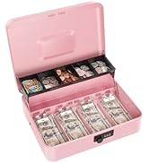 Cash Box with Money Tray and Combination Lock, Large Metal Safe Money Box for Cash Regiser, Lock ...