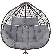 DANGHOOGY Outdoor Double Egg Chair Cushions, Waterproof Wicker Egg Chair Replacement Cushion, Thi...