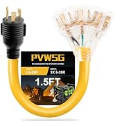 30 Amp to 20 Amp Adapter, 110 Generator Locking RV Distribution NEMA L5-30P Male to 3X 5-15R/5-20...