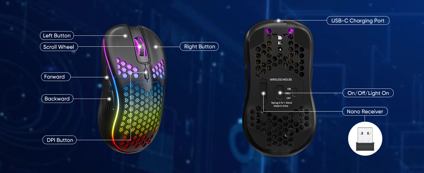 Wireless Gaming Mouse Honeycomb