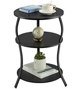YEAKOO Round Side Table, 3-Tier Waist End Table with Storage Shelf, Side Tables Living Room,15.75...