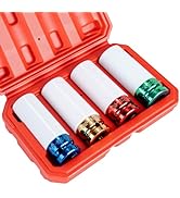 1/2" Drive Wheel Protector Impact Socket, Non-Marring Lug Nut Thin Wall Deep Socket Set, CR-MO, 6...