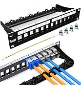 PBAEGAV Patch Panel 12 Port 1U Shielded Blank Keystone Patch Panel with Cable Management and Supp...