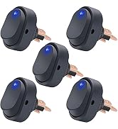 Twidec/5Pcs LED Lighted Rocker Switch Toggle 12V 30A SPST 3 Pin On-Off Blue Round Dot Switch for ...