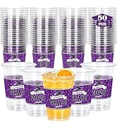 50 PCS 2026 Graduation Cups, 14 OZ Purple Grad Decorations, Disposable Plastic Cup Bulk for Class...