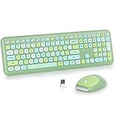 iRoboosta Green Colorful Wireless Keyboard and Mouse Combo Set, 2.4GHz Retro Typewriter Keyboard,...