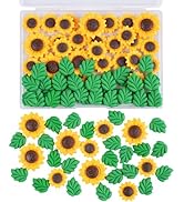 Charms 80pcs Sunflower Slime Charms Resin Leaves Cute Bulk Mixed Embellishments for DIY Crafts Ma...