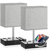 Kakanuo Fully Dimmable Bedside Lamps for Bedroom with USB C Ports, Grey USB Table Lamp Set of 2, ...