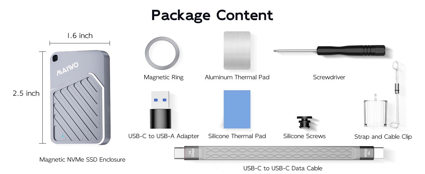 Magnetic NVMe enclosure 10Gbps for 2230 2242