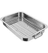 Stainless Steel Roasting Pan Rectangular Deep Roaster Pan Tray Baking Sheet and Rack Set Nonstick...