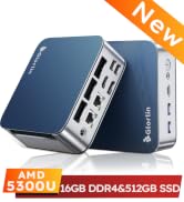 Glorlin Mini PC AMD Ryzen 5300U, 16GB DDR4 512GB NVMe SSD