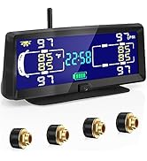 Hieha Tire Pressure Monitoring System, 7.84” Wireless Solar Rv TPMS with 4 Sensors for Travel Tra...