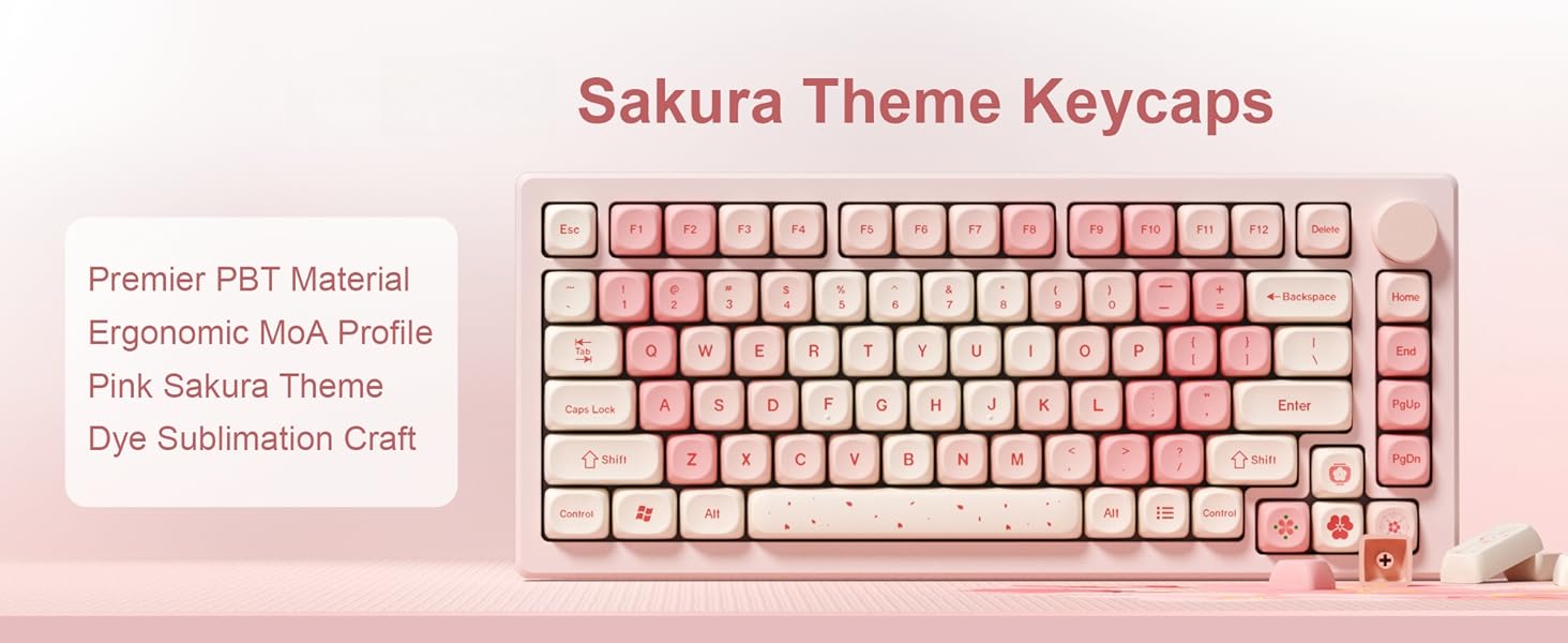 Pink Cute PBT Keycaps, MOA Profile Key caps 65 75 100 Percent, Dye-Sublimation, Custom 133 Keys Set