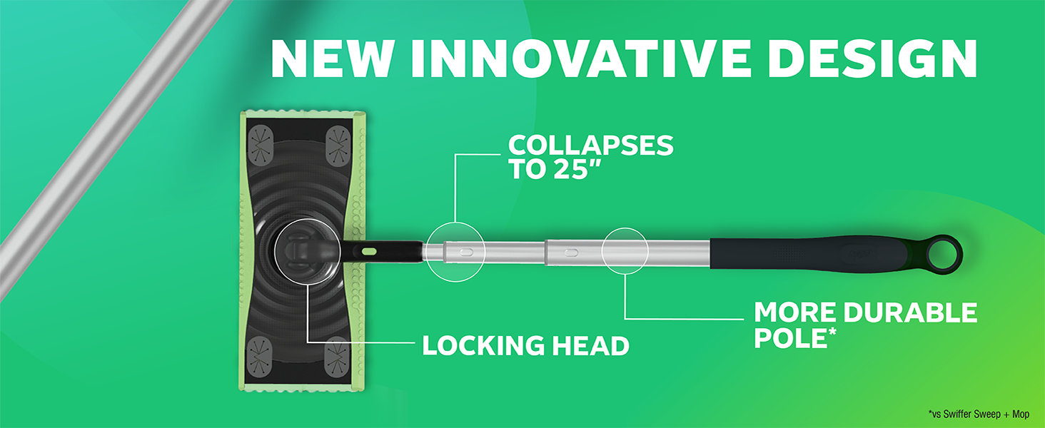 NEW DESIGN makes storage easy with locking head &amp; durable pole collapses to 25 inches 